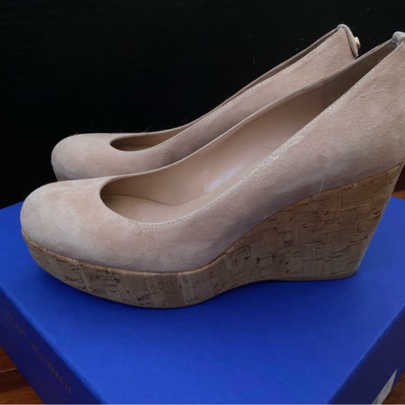 Stuart Weitzman 8 M York Corkswoon tan suede wedge shoes - Picture 2 of 6